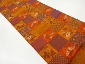 色紙に花・枝葉・古典柄模様織出し洒落袋帯